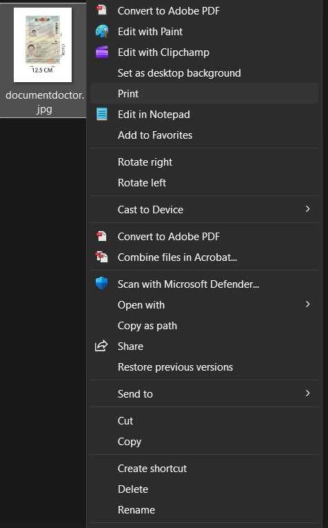 Right-click menu on the saved image with Print highlighted